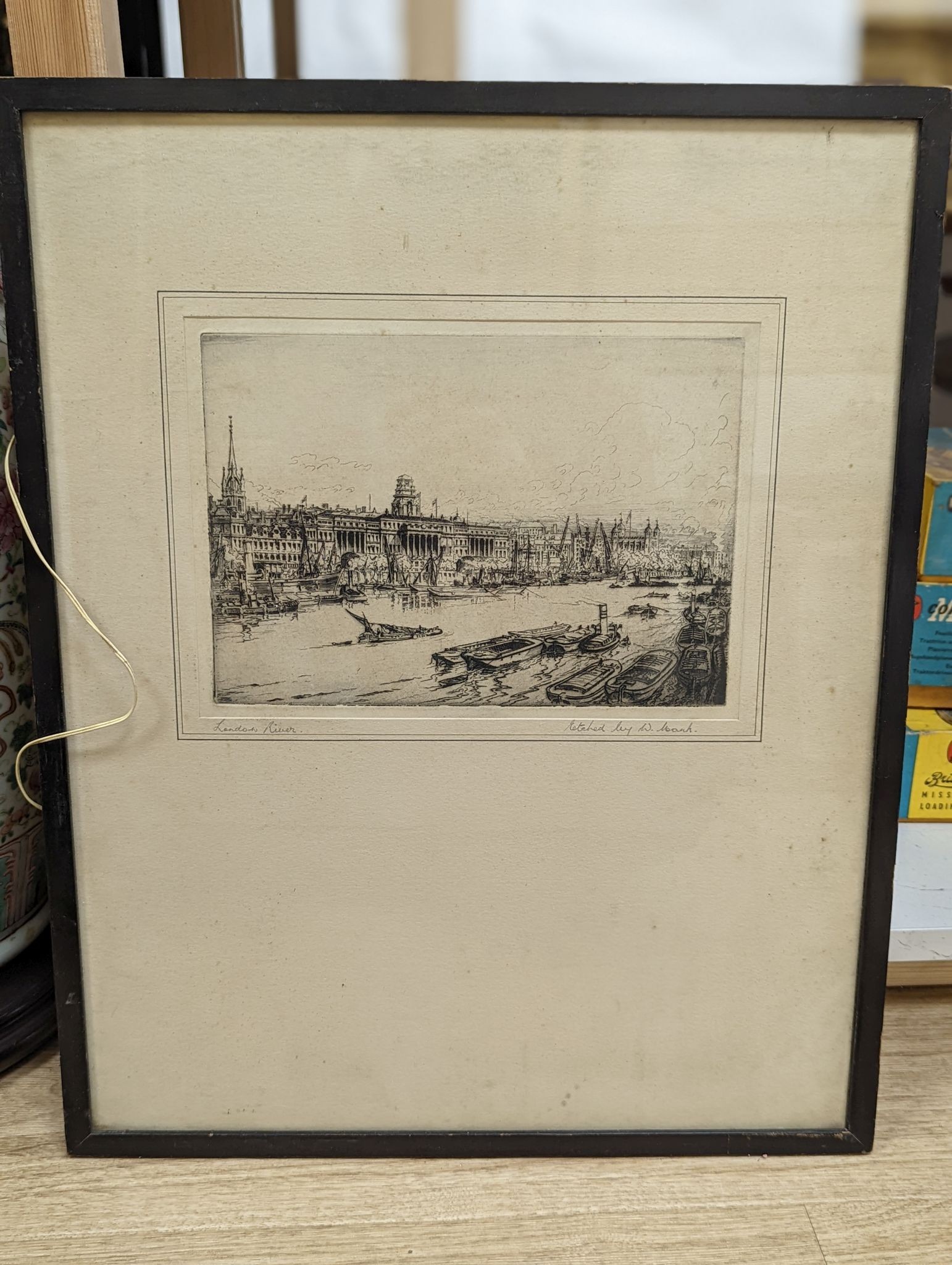 William Monk (1863-1937), etching, London River, inscribed in pencil, 17 x 25cm